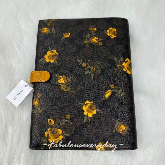 Coach Notebook In Signature Canvas With Floral Print In Walnut/Yellow CCF40 NWT - Picture 2 of 6